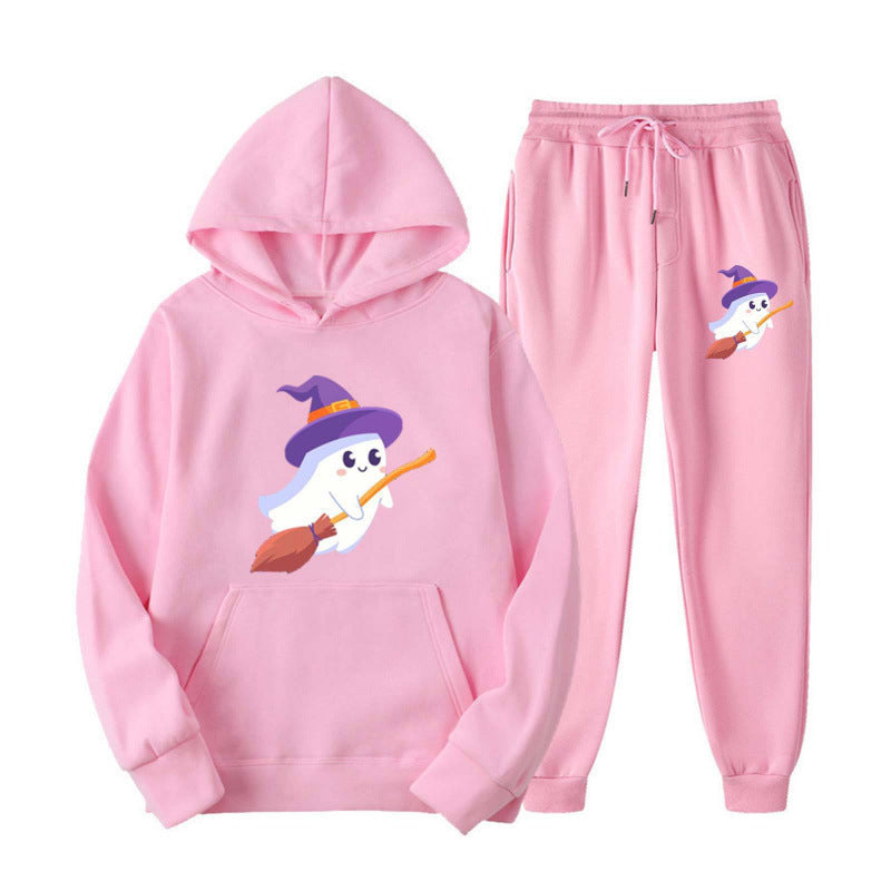 Unisex kuscheliger Kapuzenpullover und Jogginghose Set mit Halloween-Geistprint Nord Taschen