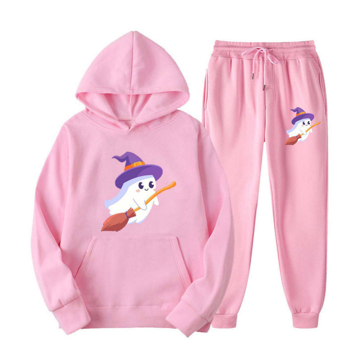 Unisex kuscheliger Kapuzenpullover und Jogginghose Set mit Halloween-Geistprint Nord Taschen