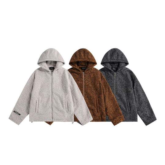 Damen Kapuzenblouson aus Wollmix mit voluminöser Struktur und Reißverschluss Nord Taschen
