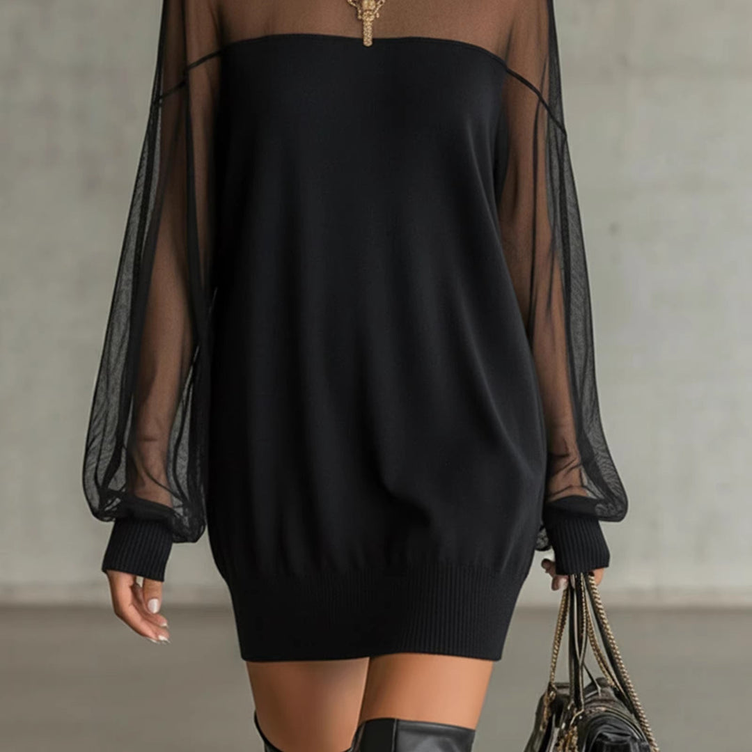 Damen Luftiges Minikleid mit transparenten Ärmelpartien und stylischem Highneck Nord Taschen
