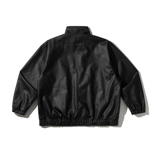 Unisex Boxy-Kurzjacke aus veganem Leder mit hohem Kragen, Knebel-Front und elastischem Saum Nord Taschen