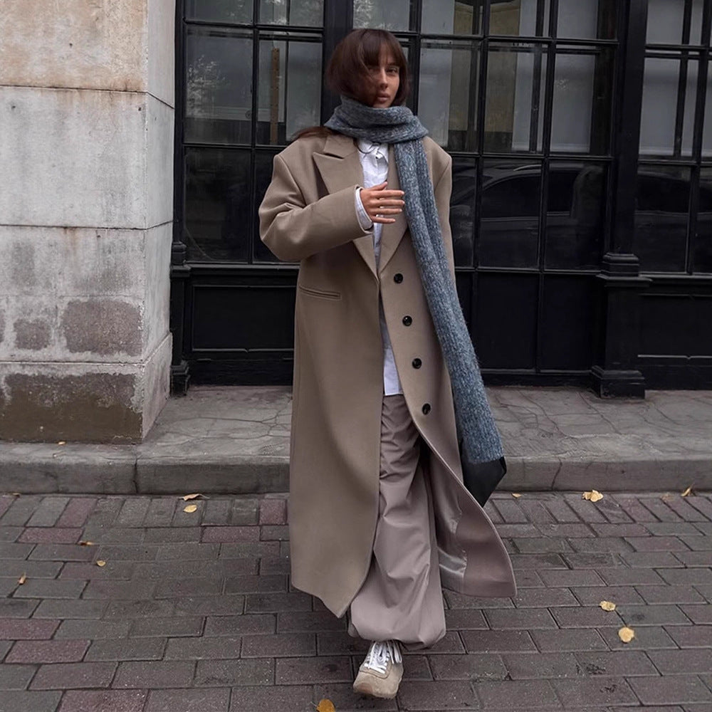 Damen Maxilanger Clean-Cut Wollmixmantel mit übergroßem Revers und gerader Silhouette Nord Taschen