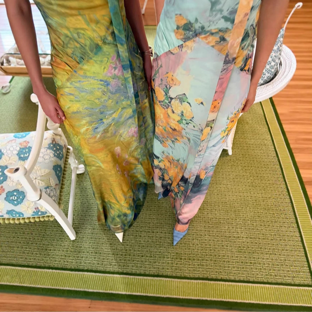 Damen Langes Kleid mit floralem Design und hochgeschlossenem Kragen Nord Taschen