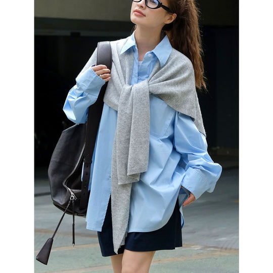 Damen Oversized Popeline-Hemdbluse mit verlängertem Rückenteil und kastiger Silhouette Nord Taschen