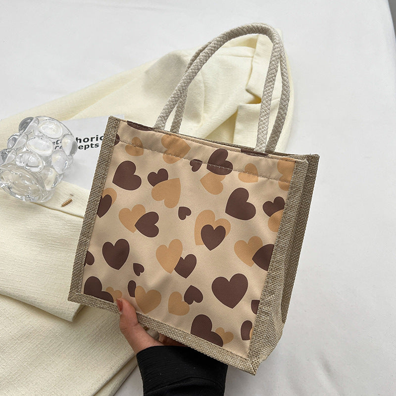 Damen Jute Tragetasche mit liebevollem Herzdesign und praktischem Knopfverschluss Nord Taschen