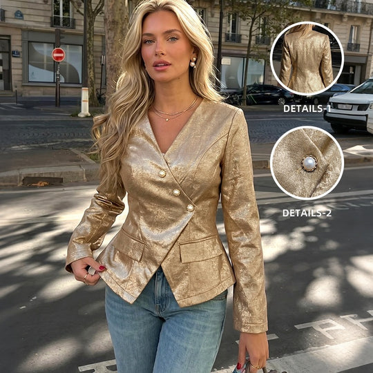 Damen Taillierter Blazer mit schimmernder Jacquardstruktur und Zierperlenknöpfen Nord Taschen