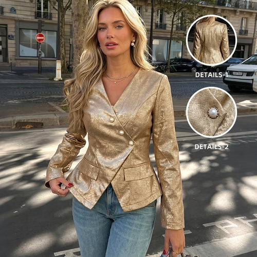Damen Taillierter Blazer mit schimmernder Jacquardstruktur und Zierperlenknöpfen Nord Taschen