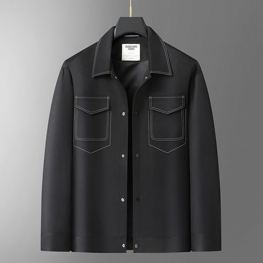 Herren Overshirt-Jacke aus glattem Kunstleder mit Brusttaschen und Druckknopfverschluss Nord Taschen