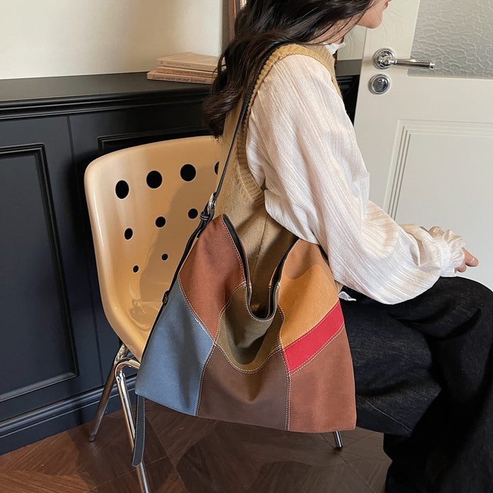 Damen Hobo-Tasche aus hochwertigem, mehrfarbigem Veloursleder mit einzigartigem Patchwork-Design Nord Taschen