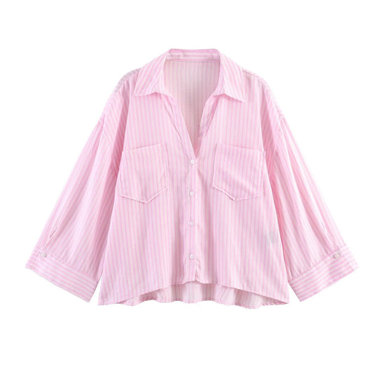 Damen Oversize-Hemdbluse mit großen Brusttaschen, überschnittener Schulter und High‑Low‑Saum Nord Taschen