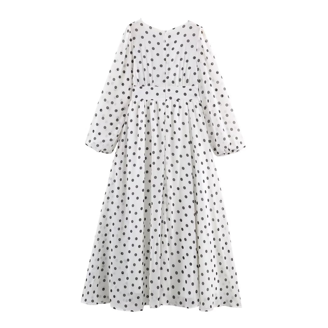 Damen Midikleid im Retro-Punkte‑Look mit taillierter Schnittführung und Ballonärmeln Nord Taschen