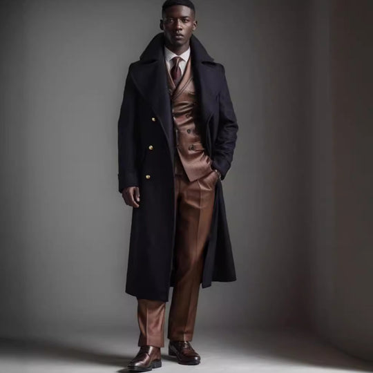Herren Eleganter Doppelreihiger Wollmantel mit weitem Revers Nord Taschen