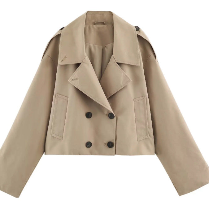 Damen Kurzblouson im Trenchstil mit Boxy‑Silhouette und zweireihiger Knopfleiste Nord Taschen