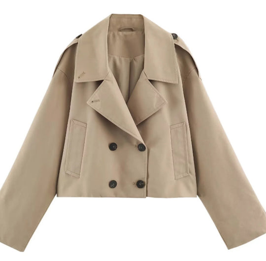Damen Kurzblouson im Trenchstil mit Boxy‑Silhouette und zweireihiger Knopfleiste Nord Taschen