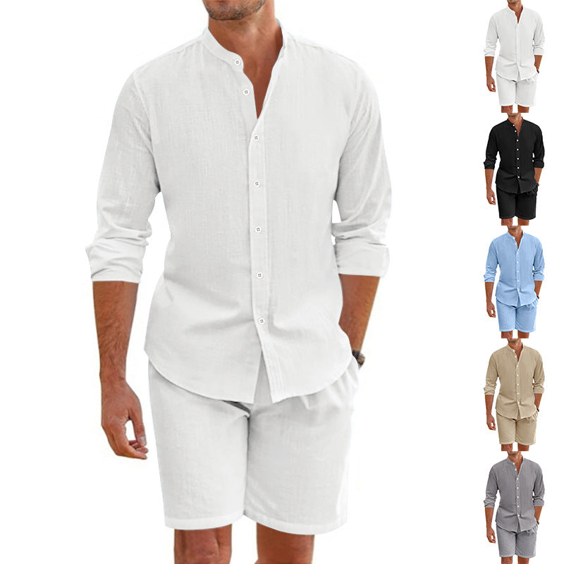 Herren lässiges Outfit-Set mit modernem Henley-Hemd und Shorts