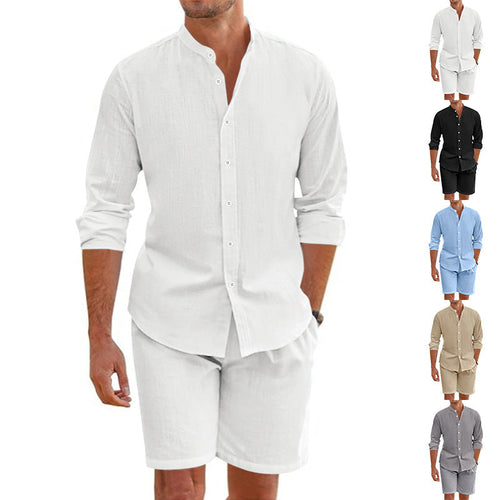 Herren lässiges Outfit-Set mit modernem Henley-Hemd und Shorts