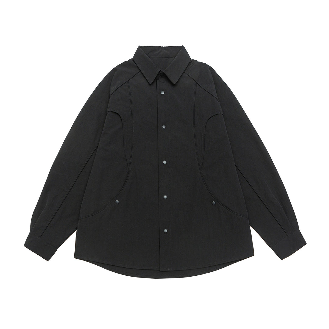 Damen Oversize-Hemdjacke mit abgerundeten Eingrifftaschen und Druckknöpfen Nord Taschen