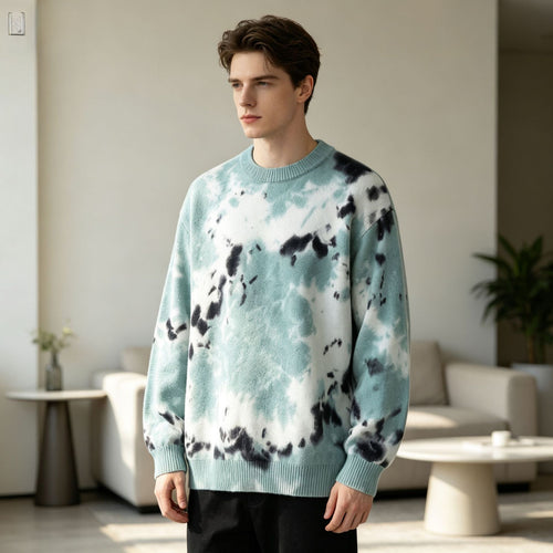 Herren Oversized Batik-Pullover mit Rundhalsausschnitt und Rippbündchen Nord Taschen