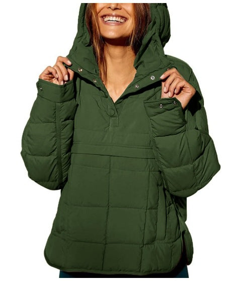 Damen Gefütterter Stepp-Anorak-Pullover mit Kapuze Nord Taschen
