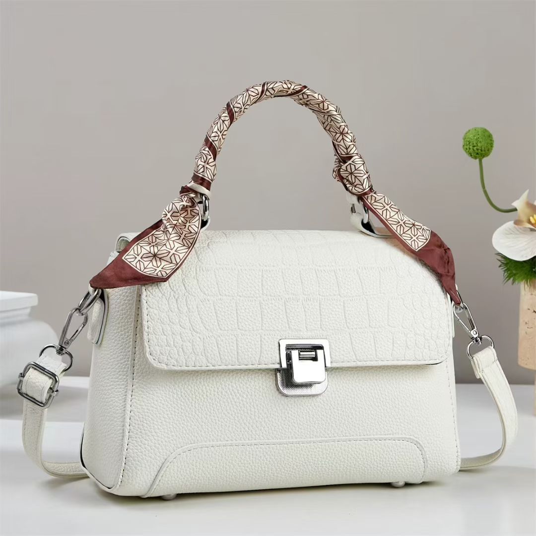 Damen elegante Handtasche mit abnehmbarem Tragegurt und dekorativem Schal Nord Taschen