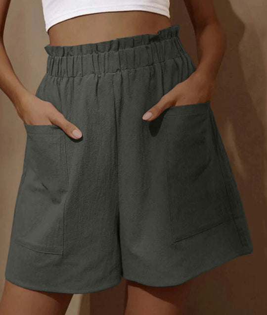 Damen lässige Leinen-Shorts mit elastischem Taillenzug und praktischen Seitentaschen