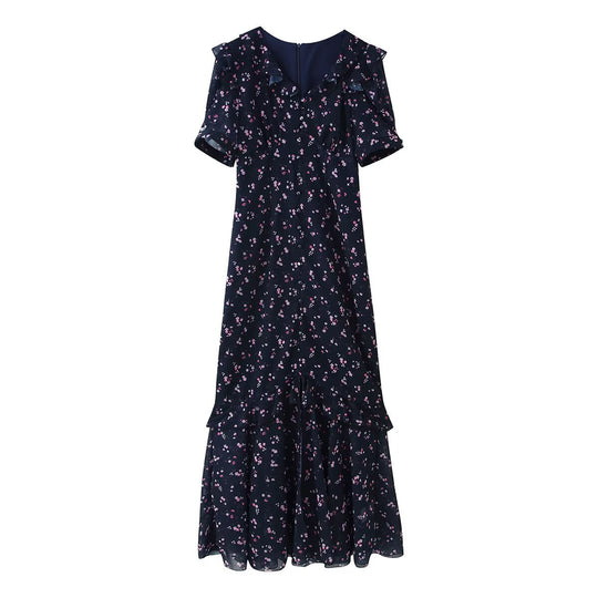 Damen Maxikleid mit Volants, V-Ausschnitt und floralem Chiffon-Look Nord Taschen