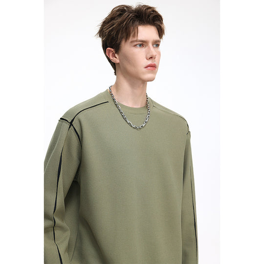 Herren Oversize Rippstruktur-Langarmshirt mit Kontrastnähten Nord Taschen