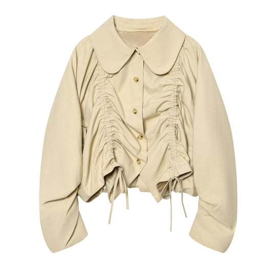 Damen Kurze geraffte Blousonjacke mit großem Peter‑Pan‑Kragen Nord Taschen