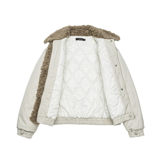 Damen Kurz geschnittene Teddy-gefütterte Blousonjacke mit Webpelzkragen Nord Taschen