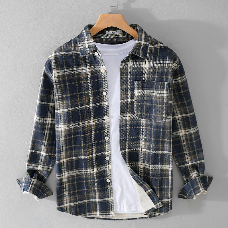 Herren Karierter Flanell-Overshirt im Vintage‑Look mit aufgesetzter Brusttasche und gerundetem Saum Nord Taschen
