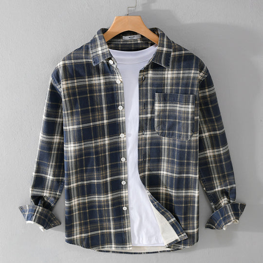 Herren Karierter Flanell-Overshirt im Vintage‑Look mit aufgesetzter Brusttasche und gerundetem Saum Nord Taschen