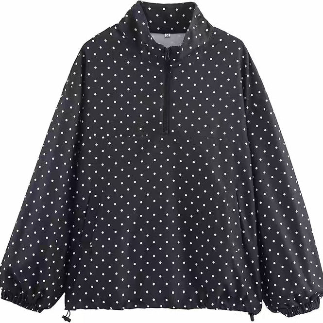Damen leichter gepunkteter Anorak mit halbem Reißverschluss und Tunnelzug Nord Taschen