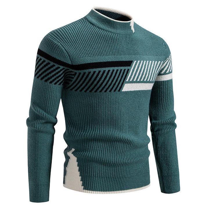 Herren gerippter Feinstrickpullover mit Stehkragen und kontrast-Blockdesign Nord Taschen