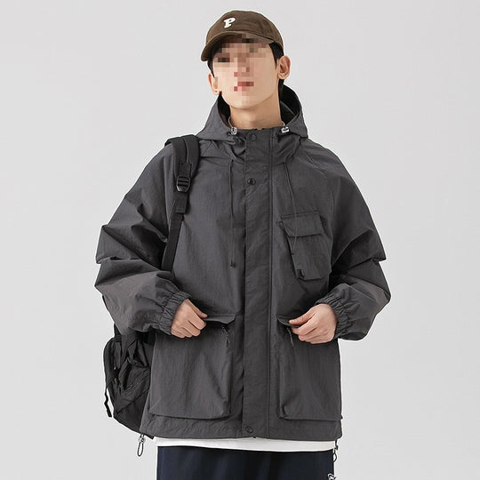 Damen Oversize Utility-Übergangsjacke mit Kapuze, Mehrfach-Taschen & Kordelzug Nord Taschen