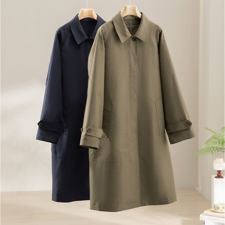 Damen Mid-Length Trenchcoat mit verdeckter Druckknopfblende und verstellbaren Manschetten Nord Taschen