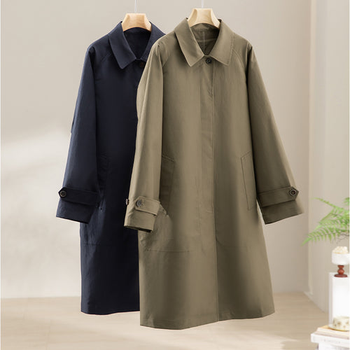 Damen Mid-Length Trenchcoat mit verdeckter Druckknopfblende und verstellbaren Manschetten Nord Taschen
