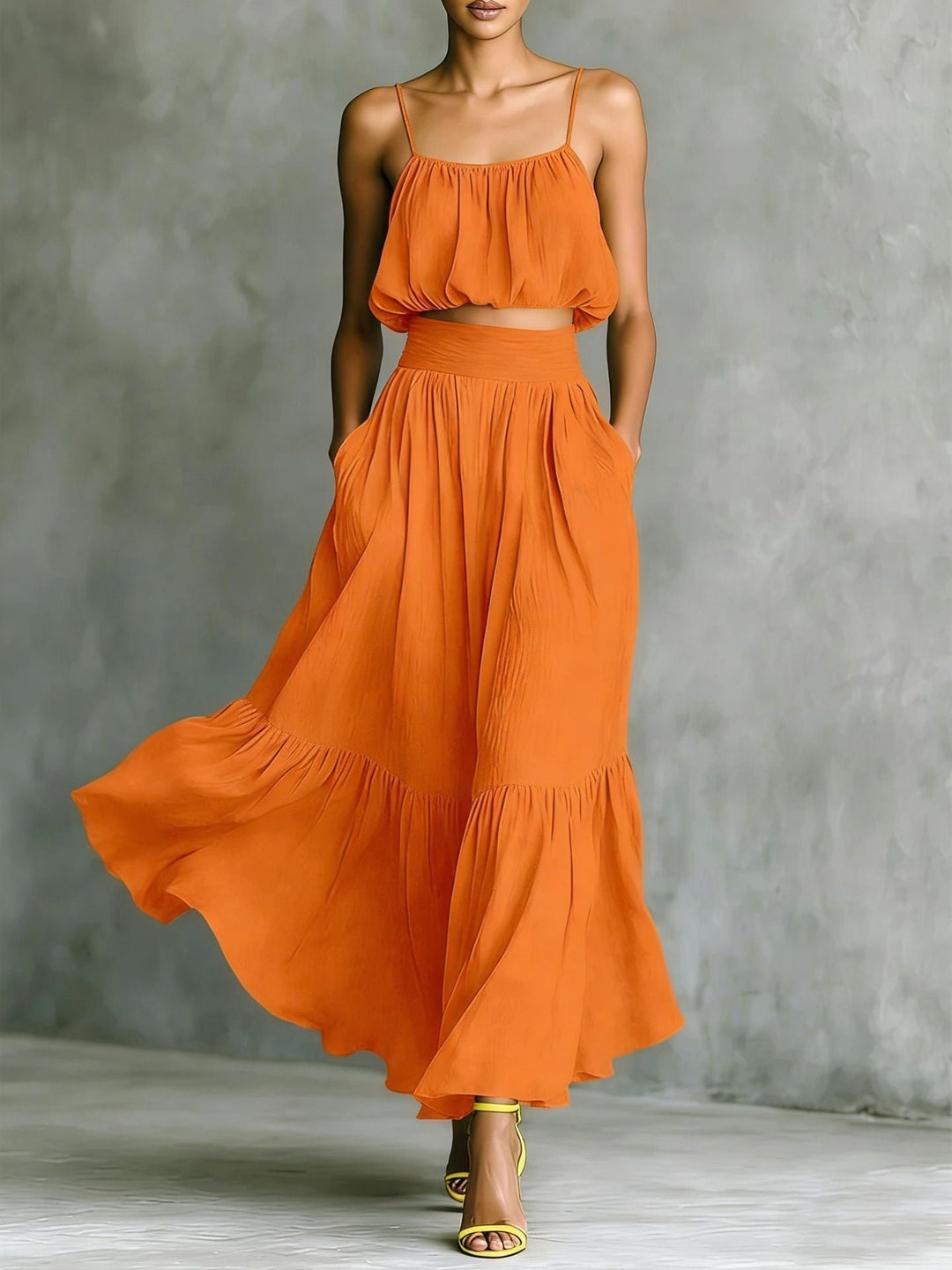 Damen Sommerliches Zweiteiler-Kleid mit fließendem Schnitt und praktischen Taschen