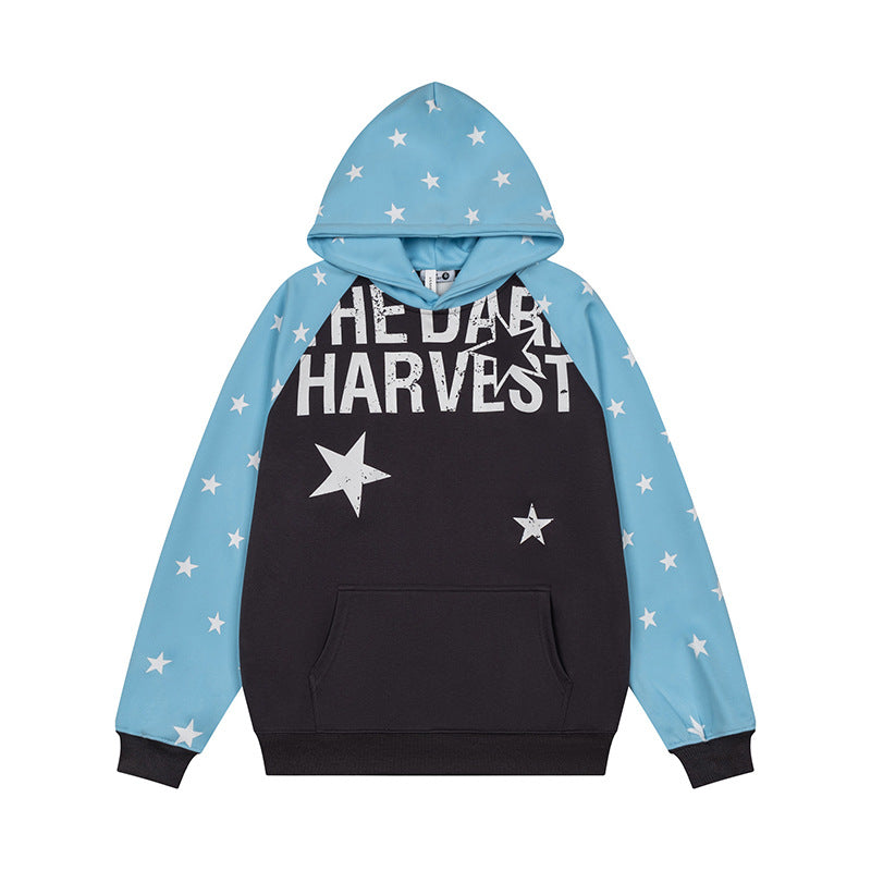 Damen Kapuzenpullover im Raglanstyle mit Sternen‑Allover, Kängurutasche und Vintage‑Print Nord Taschen