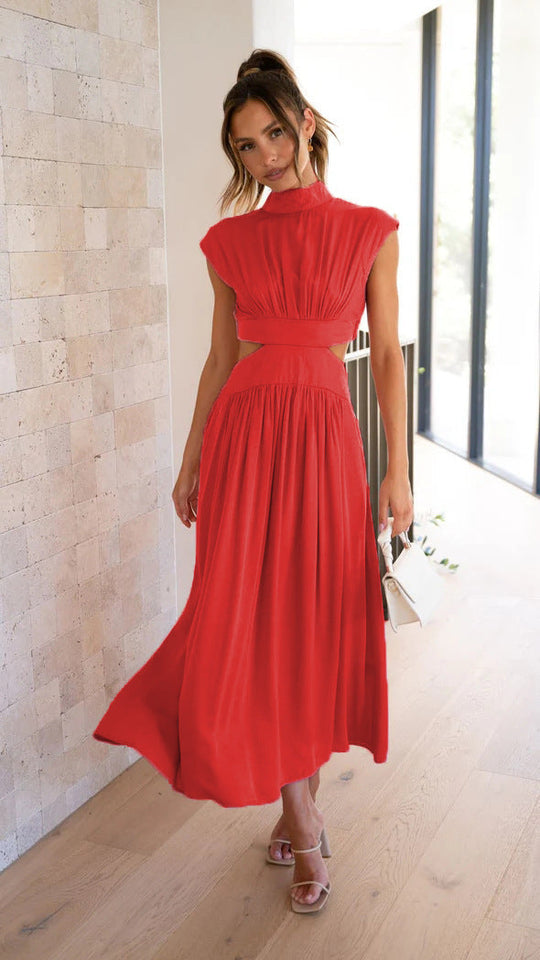 Damen Maxi-Kleid mit schickem Stehkragen und elegantem Cut-Out