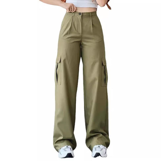 Damen High-Waist-Cargohose aus Twill mit aufgesetzten Klappentaschen und weitem Bein Nord Taschen
