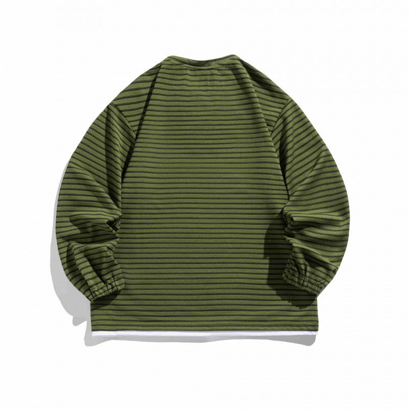 Unisex Gestreifter Oversize-Pullover mit Schnürkragen und Strukturstrick Nord Taschen