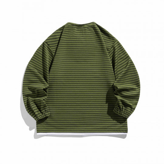Unisex Gestreifter Oversize-Pullover mit Schnürkragen und Strukturstrick Nord Taschen