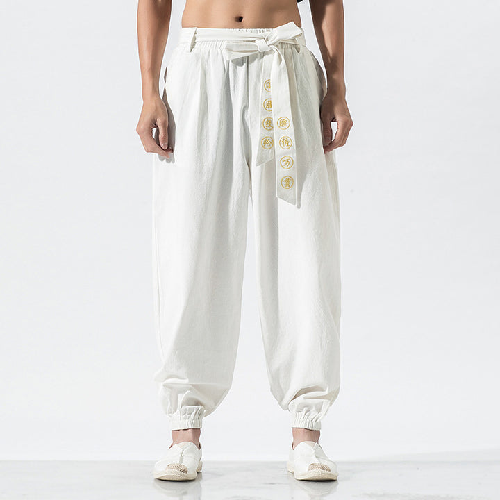 Damen weite Leinenhose mit Tunnelzug Bund Bindedetail und elastischen Knöchelabschlüssen Nord Taschen