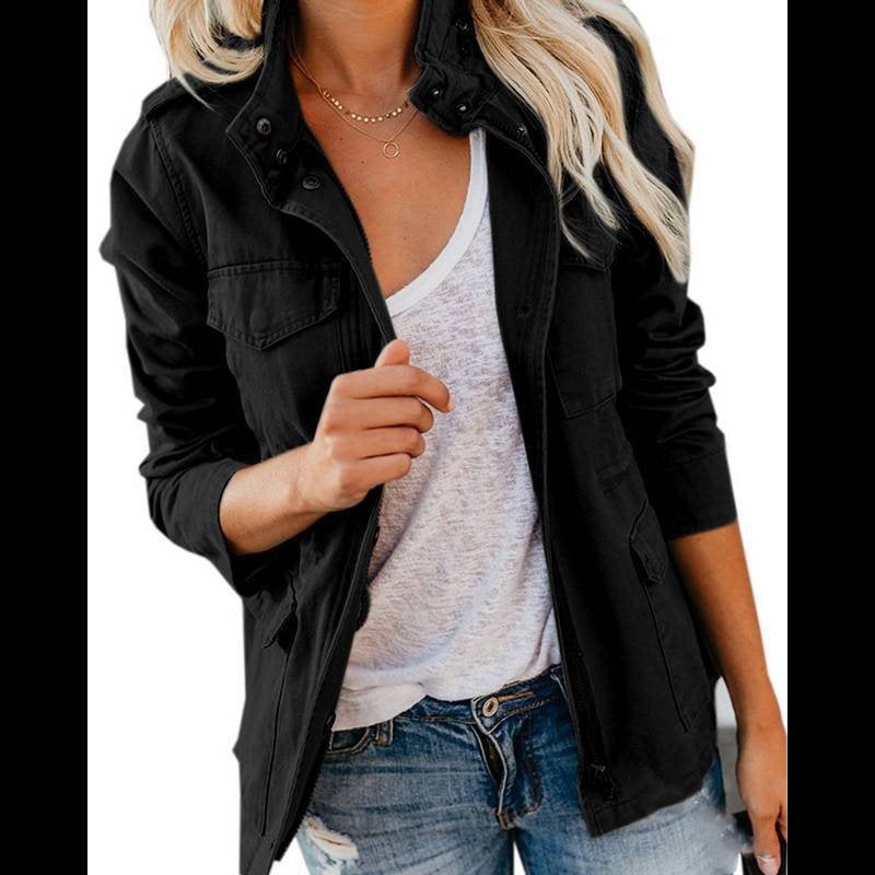 Damen Utility-Fieldjacke mit Stehkragen, aufgesetzten Taschen und Taillenzug Nord Taschen