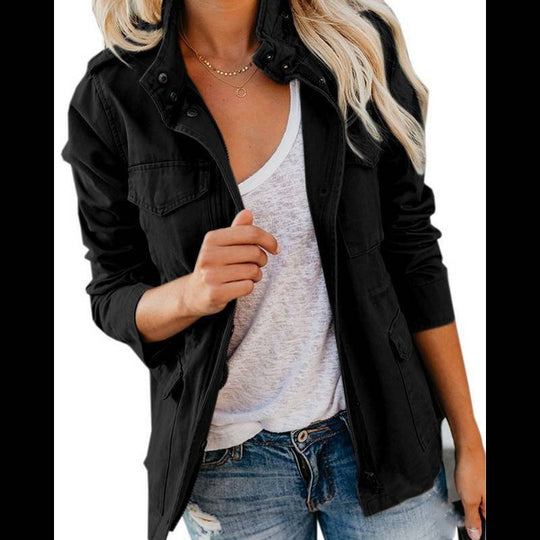 Damen Utility-Fieldjacke mit Stehkragen, aufgesetzten Taschen und Taillenzug Nord Taschen