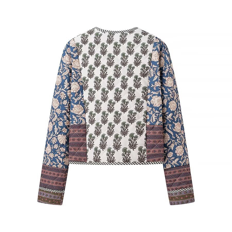 Damen Gesteppte Kurzjacke im Boho‑Patchwork‑Stil mit offenem Vorderteil Nord Taschen