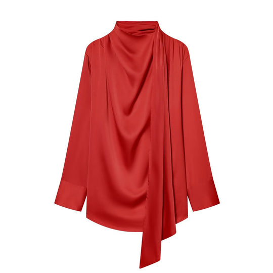 Damen Drapierte Oversize-Bluse mit Schluppe und Stehkragen Nord Taschen