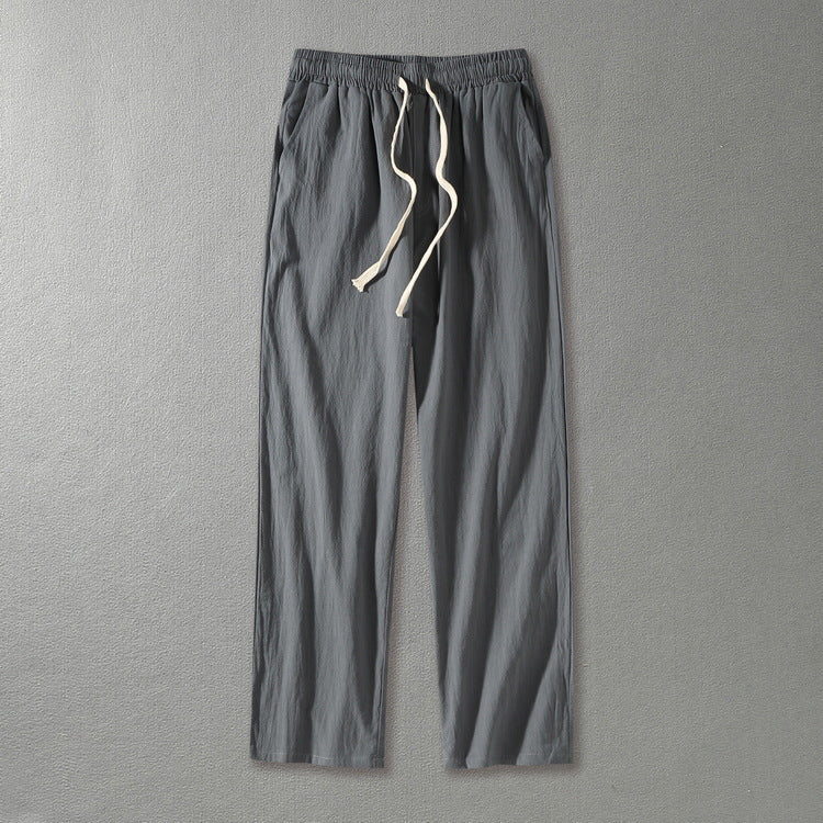 Herren Leinenhose mit elastischem Bund und Tunnelzug geradem Bein Nord Taschen