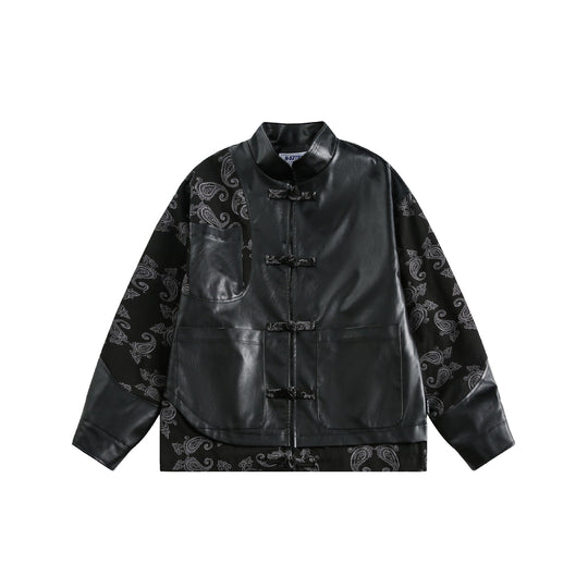 Unisex Kunstleder-Blousonjacke mit Paisley-Ärmeln und Knebelverschlüssen Nord Taschen