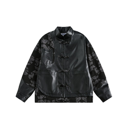 Unisex Kunstleder-Blousonjacke mit Paisley-Ärmeln und Knebelverschlüssen Nord Taschen